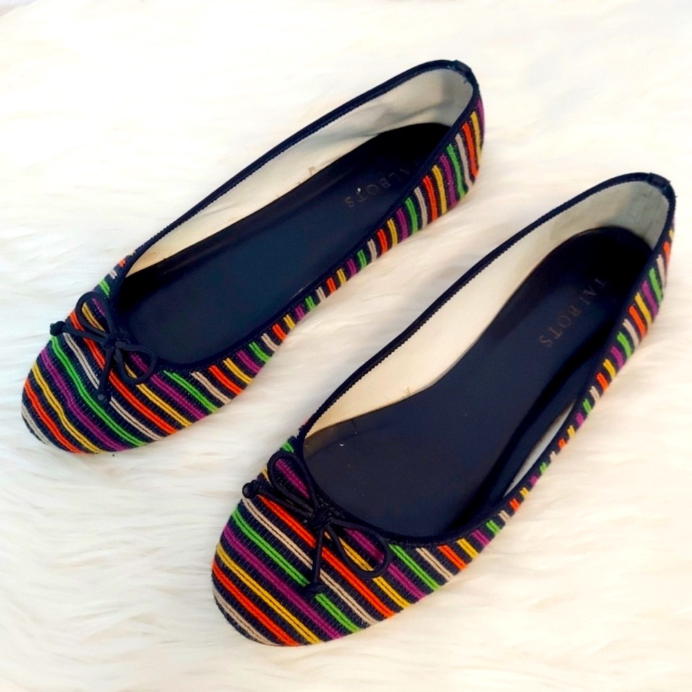 Talbots Rainbow Striped Shoes 9 Casual Flats Slip On Red Purple Green Blue
